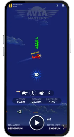 Aviamasters plane climbing to higher altitude collecting stacked bonus points with a large multiplier displayed below